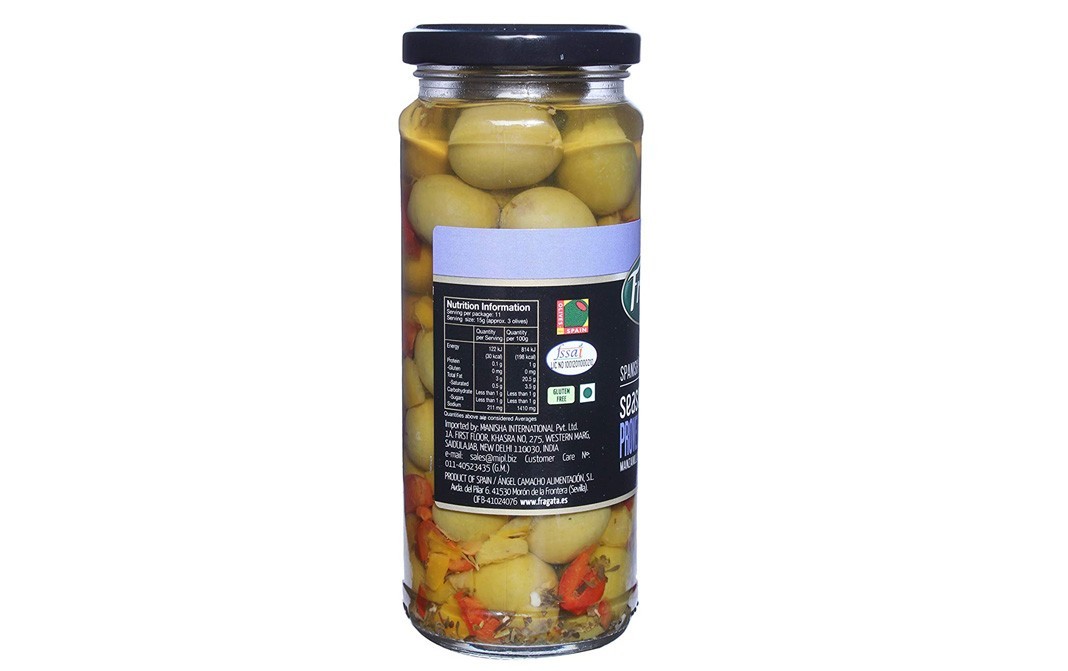 Fragata Spanish Pitted Green Olives, Seasoned with Provenzal Herbs   Glass Jar  330 grams